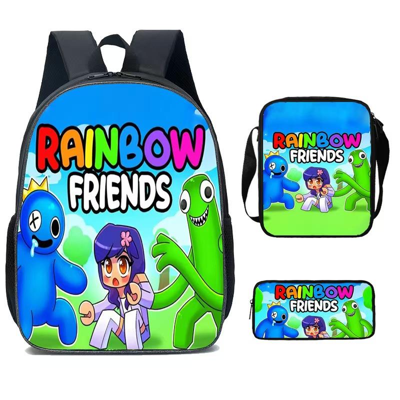 Rainbow Friends Three-Piece Set, Primary And Secondary School Students Satchel, Animation Cartoon Pencil Case, Large Capacity, And Wear-Resistant