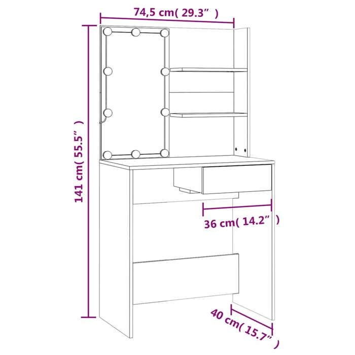 VidaXL Vanity Set with LED, Cosmetic Table with Mirror and Stool, Bedroom Makeup Desk, 3114108