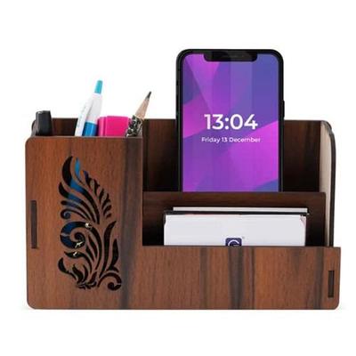 Pen Stand With Visiting Card  Mobile Holder Multipurpose Wooden Desk Organizer Pen And Pencil Stand For Office Table With Business Card Holder Box