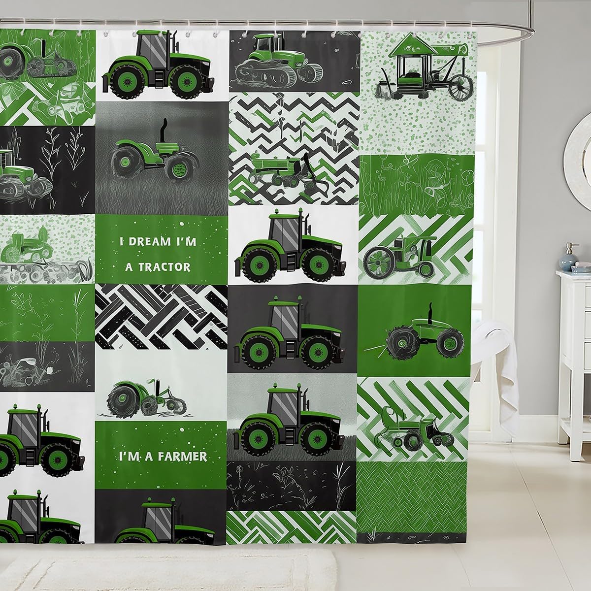 

Kids Tractor Shower Curtain For Boys Girls Red Cartoon Tractor Fabric Shower Curtain Farm Vehicle Truck Waterproof Bathroom W60H190(CM)-1 Pcs