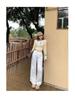Women's Autumn 2025 White Retro Low-Waist Loose Straight-Leg Floor-Length Jeans