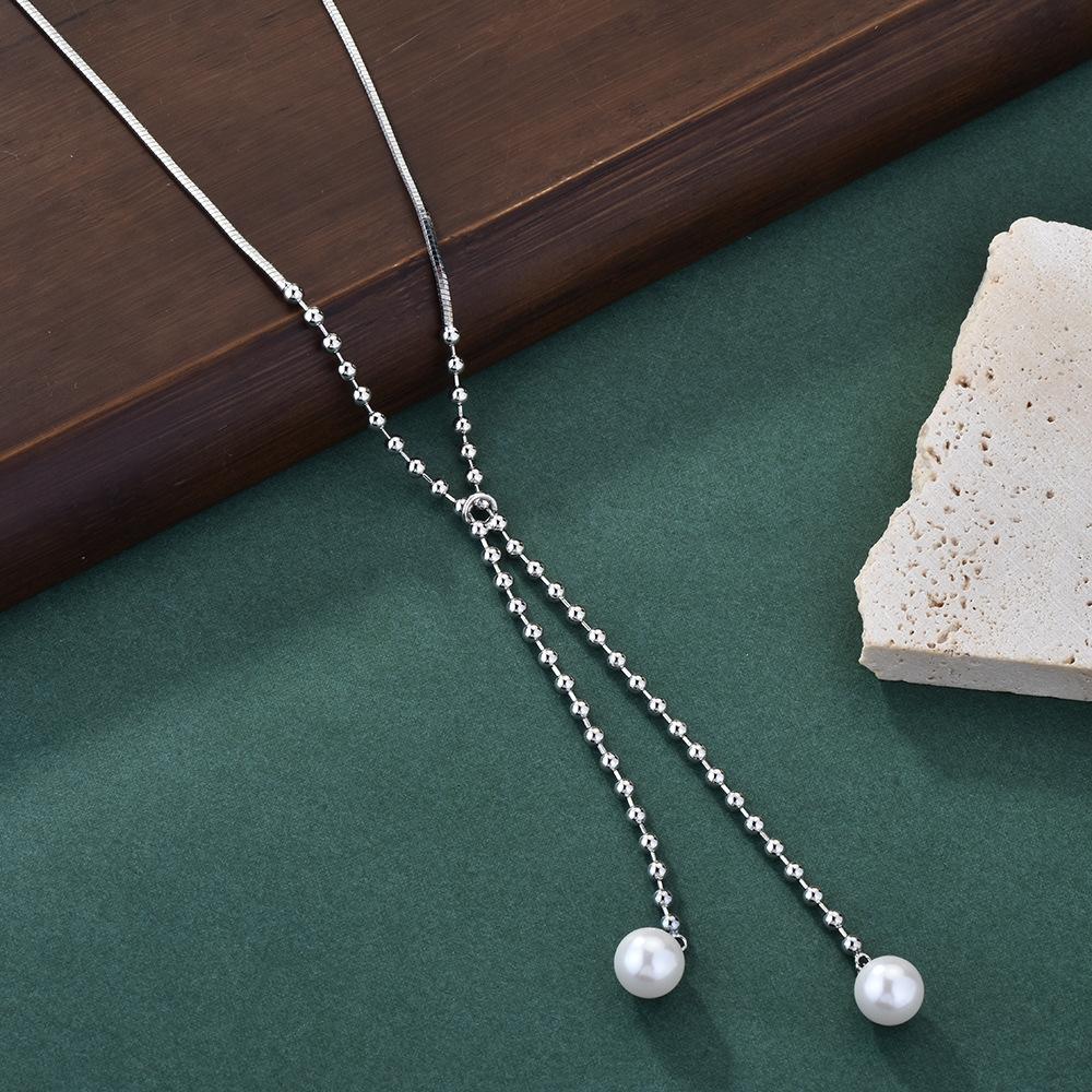 

Gold K Highend Titanium Steel Necklace For Women With Luxurious Pearl And Details Crystal срібний