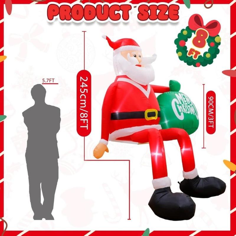 8FT Christmas Inflatable Yard Climbing Santa Claus Christmas Blow Up Yard Decorations Christmas Inflatables Outdoor Decorations