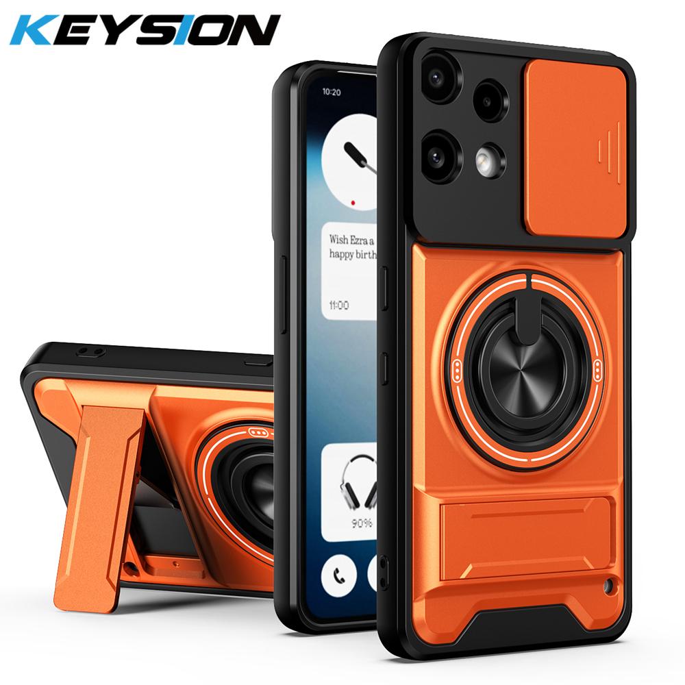 

KEYSION Магнитный чехол для телефона Nothing Phone 3A Lite Сдвижная защита камеры Вертикальная подставка Кольцо 360° Ударопрочная задняя крышка for Nothing 3A Lite оранжевый