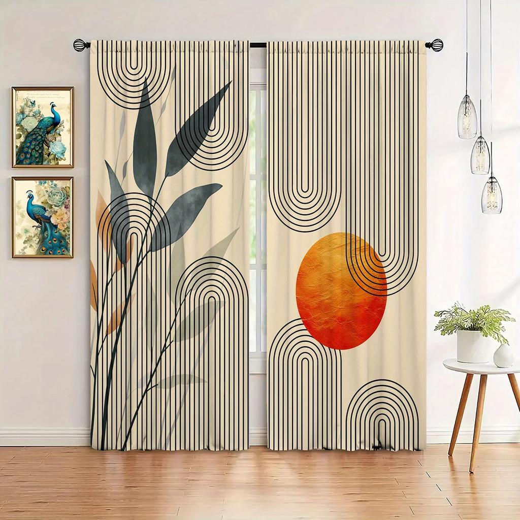 Tenda Stampata Astratta Bohemien Decorazione per la Casa Tenda per Finestra Camera da Letto Ufficio Cucina Soggiorno Set di 2 Pezzi Realizzato in Poliestere Con Tasca per Asta