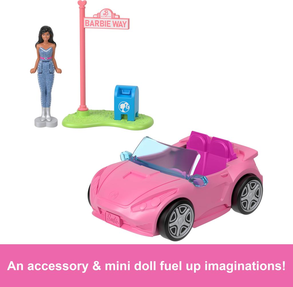 Barbie Mini Barbie Land Convertible with 1 Micro Doll Pretend Ages 6 and HYF42 Doll, Dress-up House, Play, Convertible, Up, Pink,