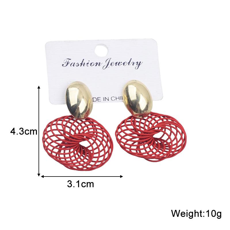 Bohemian Hollow Net Pendants Women's Dangle Earrings Purple Red Screw Spiral Hanging Earrings Metal Oval Top Drop Earrings