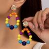 Popular Rainbow Beaded Women's Long Fringed Earrings Personalized Color Stud Earrings Pendant Popular Accessories