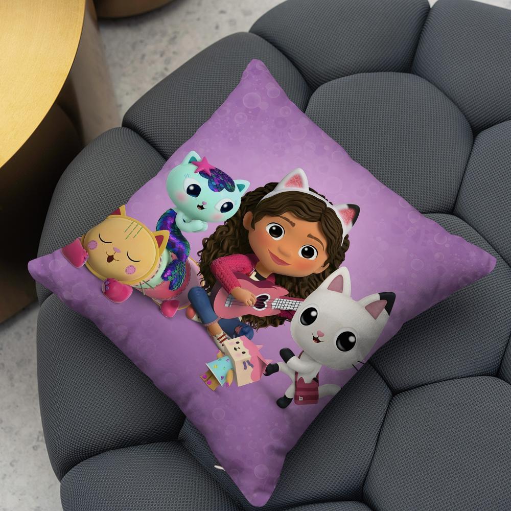 Cartoon Gabbys Dollhouse Cushion Cover Reversible Plush Pillow Cover – For car, sofa, bedroom, perfect as a gift.