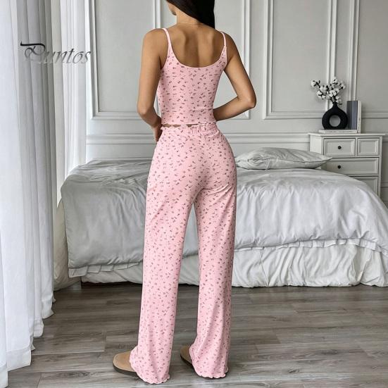 Floral Printed Camisole Pajama Set Women Pajamas with Print, Sleeveless U Neck Lightweight Sleep Sets for Vacation And Pants, Sexy Comfortable