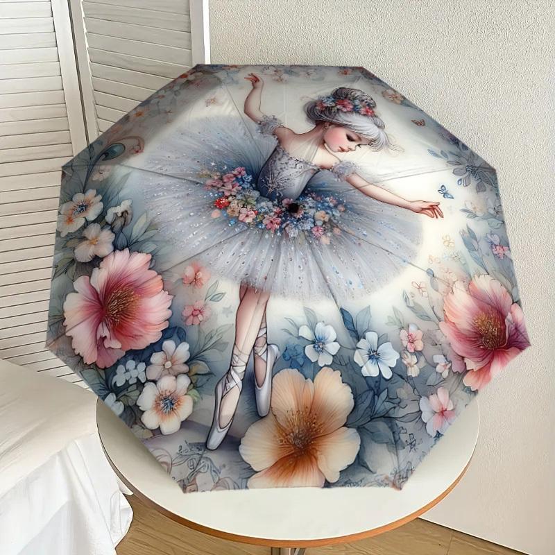 1 Stück Blumen-Ballerina-Schirm - 8 Speichen verstärkt, Automatisches Öffnen, Leicht & Langlebig, Niedliches Modeaccessoire für Draußen - A1234