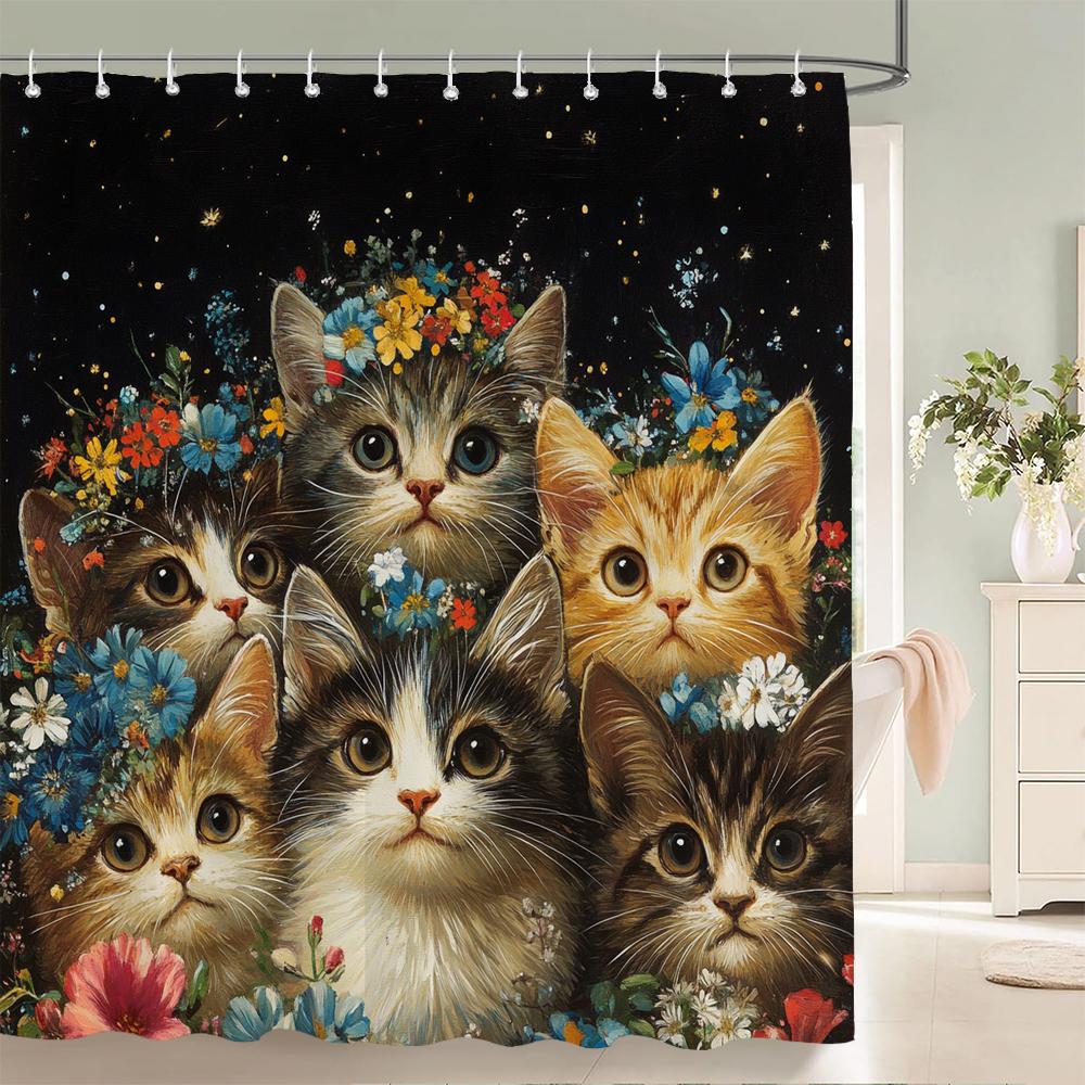 Nordic Style Flowers Leaves Animals Shower Curtain Cat and Dog Printed Bathroom Bath Curtain Home Decoration Curtain With Hooks