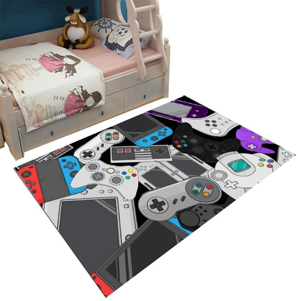 Video Game Carpet Cartoon Gamepad Area Rugs Gamer Controller Floor Mat Non-Slip Home Bedroom Teens Playing Room Decor Doormat