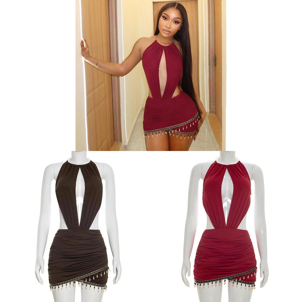Bohemian Summer Bodycon Dress With Spliced Polyester For Casual And Business Wear