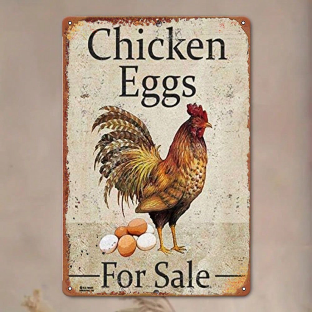 

Rustic Farm Poultry Metal Plaque, Vintage Chicken Eggs For Sale Rooster Decor, Home Art Accent for Farmer & Country Fans 20x30cm（7.8x11.8inch）