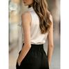 Womens Red Sleeveless Satin Blouse With Bow Neck Detail Elegant Formal Casual Top