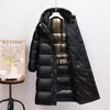 Men's and Women's Black and Gold Long Winter Jacket - Warm Thickened Over-the-Knee Stylish Outerwear