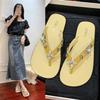 Flower Casual Temperament Toe Korean Version of Versatile Rhinestone Cool Slippers Women's Senior Clip Sandals Flip-flops Fashion Soft Sole