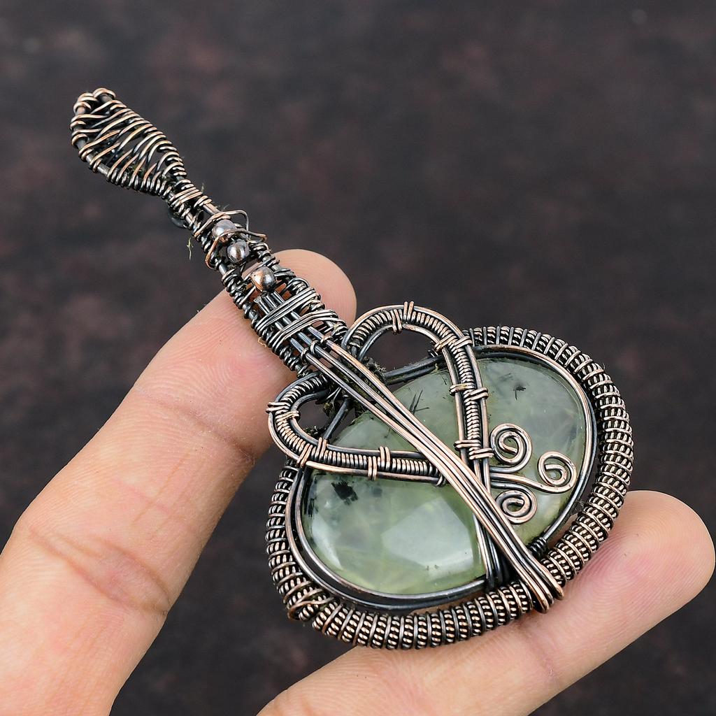 Moss Prehnite Pendant Copper Wire Wrapped Gemstone Pendant Moss Prehnite Copper Jewelry Gift For Mom Guitar Pendant Handmade Amazing Pendant