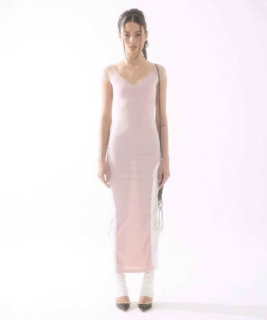 BADEE Side Lace Sheer Dress Pink