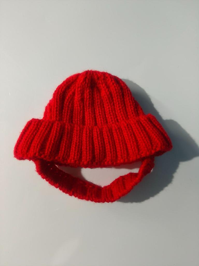 Christmas Pet Knitted Hat, Red Warm Dog Beanie with Ear Holes, Festive Winter Pet Headwear for Small Medium Dogs, Xmas Gift