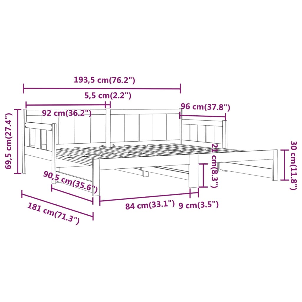 Pull Out Daybed Solid Pine Wood 2x(90x190) Cm