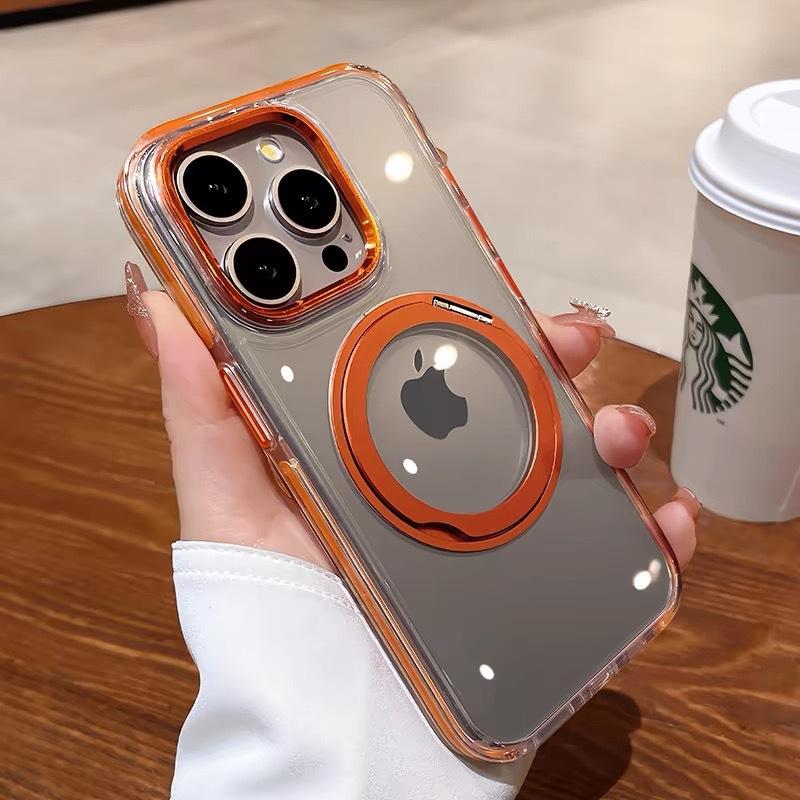 Applicable for iPhone17promax Transparent Rotating Stand Magnetic Phone Case Apple 16 Dropproof Simple Protective Case