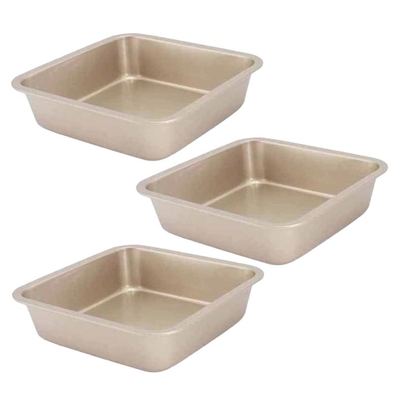 Pack of 3 Scratch Resistant Square Pan Food Grade Carbon Steel Easy Cleaning Baking Mold for Family Kitchens