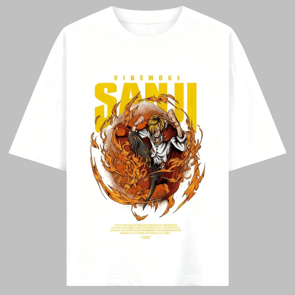 One Piece Anime Sanji Printing Oversized Cotton T-shirt Unisex and Women Harajuku Trend Y2K Casual Summer Absorb Sweat T-shirt