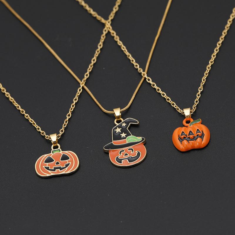 Halloween Ghost Witch Hat Pumpkin Earrings Enamel Necklace Set Drop Oil Process Cartoon Jewelry Festival Gift Accessory