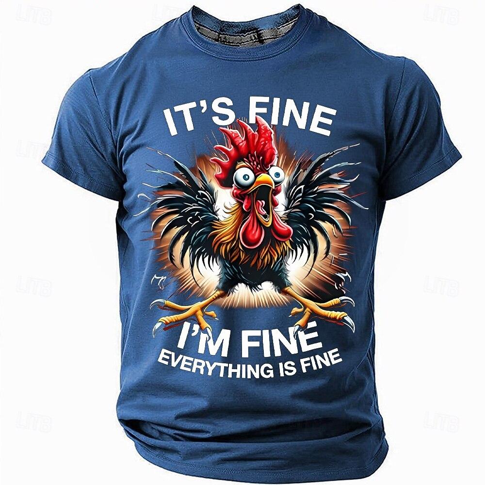 Funny Rooster Pattern Men's T-Shirts Fashion Letter Print Tees Casual O-neck Loose Short Sleeve Tops Street Hip Hop y2k Clothes