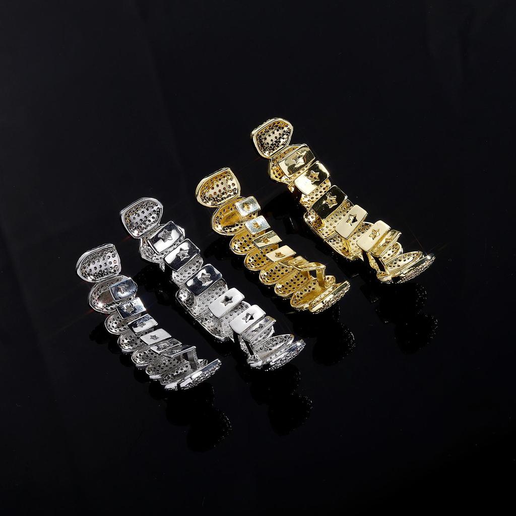8-Tooth Micro-Paved Zircon Gold Teeth Grillz – Cool Hip Hop Rapper Men's Accessory