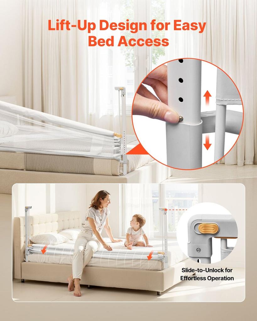 Toddler Bed Rail, Kids Beds Guard Rail with Reinforced Iron Pipe and Oxford Cloth, Adjustable Height Bed Side Railing, Portable Guard Bumper Barrier