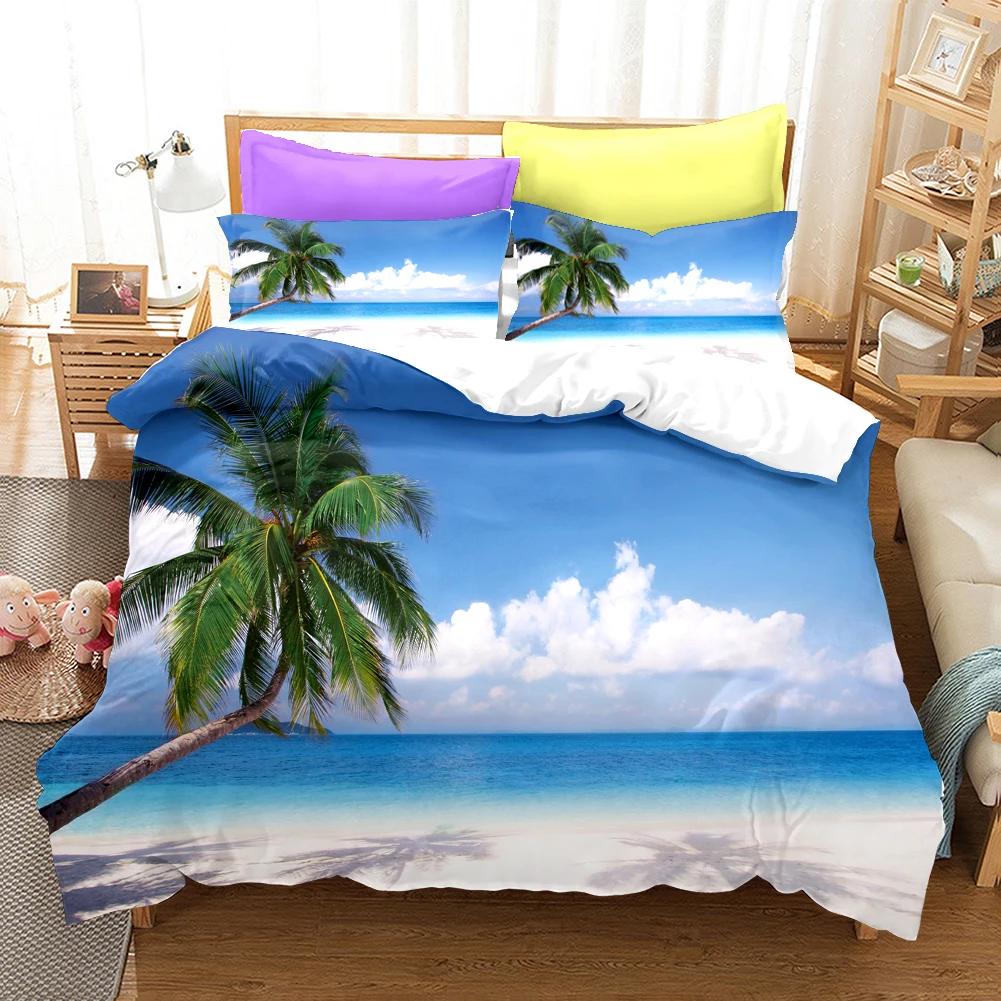 3D Print Coconut Tree Duvet Cover Set King Size Bedroom Set Bedding Ropa De Cama 200x200 Bed Sets For Girl 100% Polyester Fibre