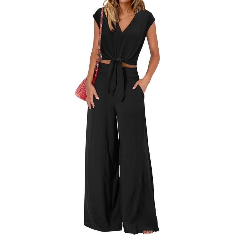 JKASHDK Women's Fashion Casual Summer Spring Solid Color Print Sleeveless V-Neck Trousers Pants Suits
