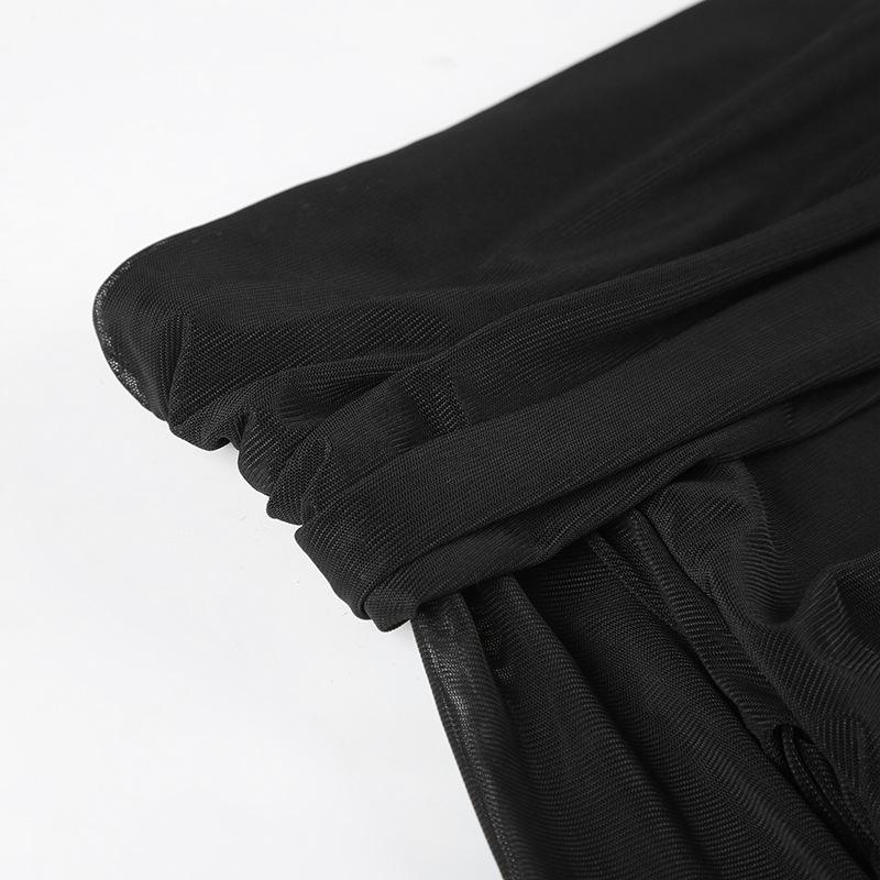 Damskie sukienki Spice Girls z seksownym, przezroczystym temperamentem, plisowaną talią, jednym ramieniem, siateczką i długim rękawem