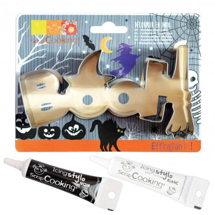 Seau 16 emporte-pièces à pâtisserie - Halloween + stylos alimentaires noir et blanc