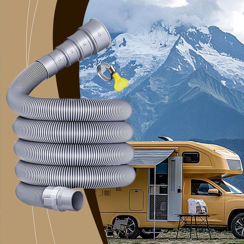 Universal RV Trailer Sewer Hose Kit 3/4/5m Foldable Pipe Adjustable Adapter Clamp for Caravan Motorhome Waste Tank Drain System