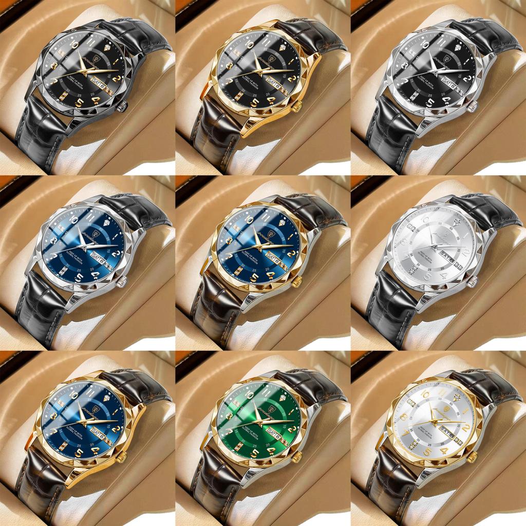 Swiss Mens Quartz Watch With Leather Strap And Luminous Dial For Casual Wear