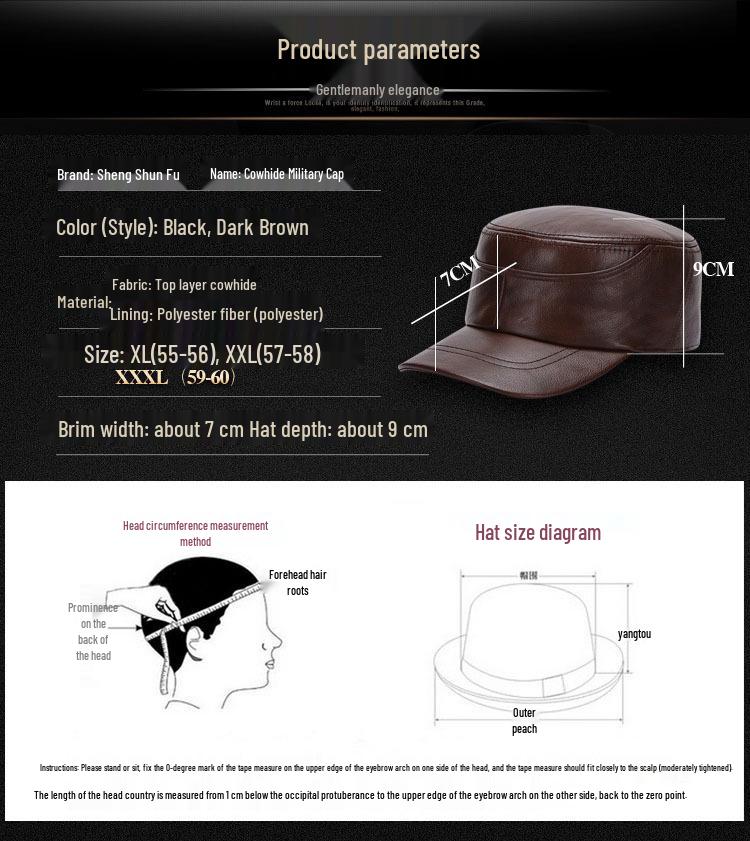 Męska Czapka z Daszkiem typu "Kaczka" ze Skóry Bydlęcej - Ciepła w Stylu Wojskowym na Jesień i Zimę