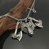 Vintage Viking Celtic Wolf Head Double Axe Pendant Necklace Jewelry