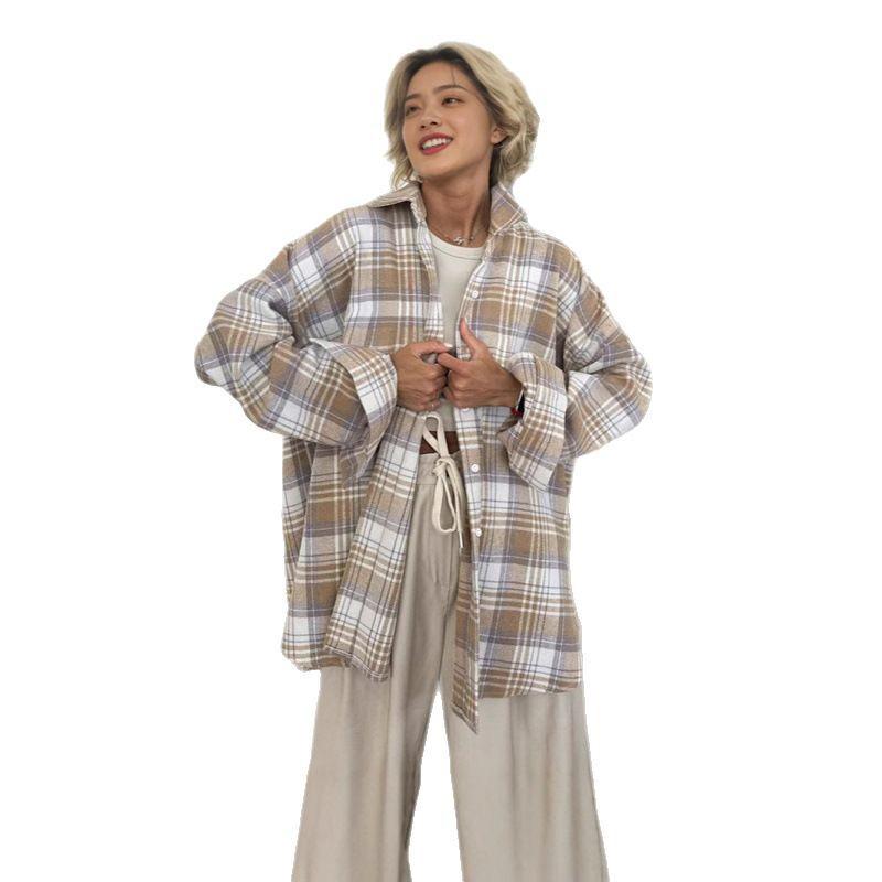Women's Oversize Retro Plaid Long Sleeve Shirt