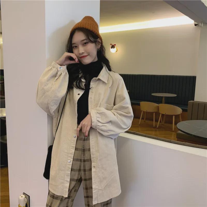 Women's Loose Corduroy Jacket - Korean Style, Versatile for Spring & Autumn, Medium To Long Length, 2022 Trend for Petite Sizes