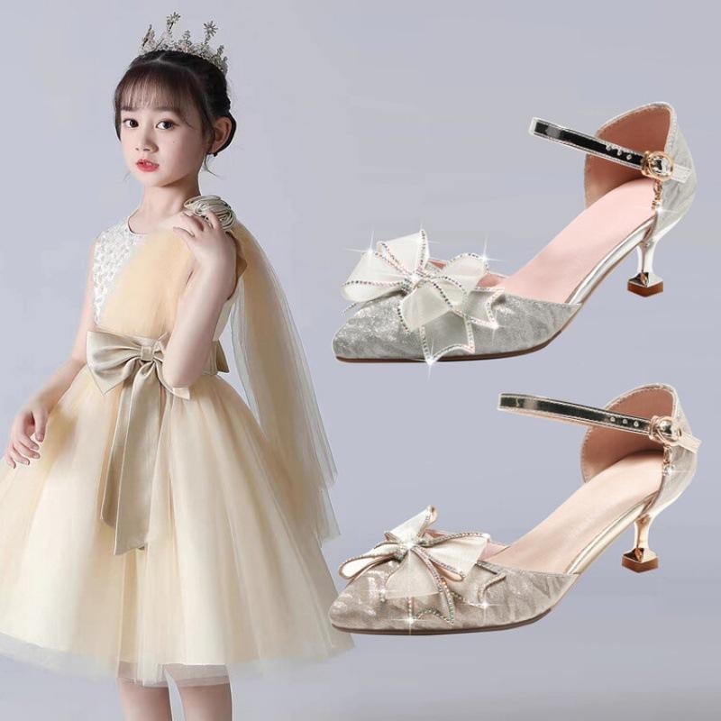 Summer children's sandals women's new middle-aged and older children's bow sandals princess high heels bag head fashion children's sandals