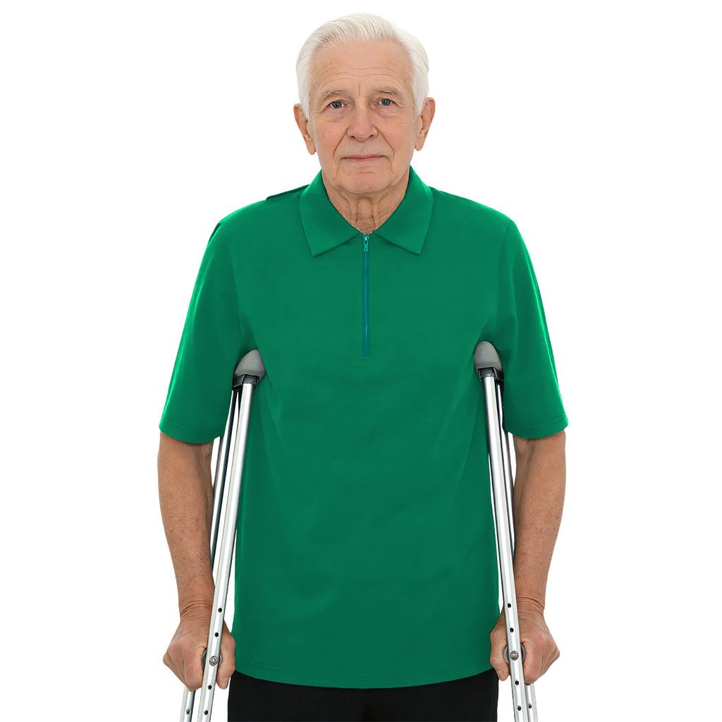 Mens Alzheimer Care T-Shirt Open Back Overlap Short Sleeve Lapel Zipper Neck Adaptive Top