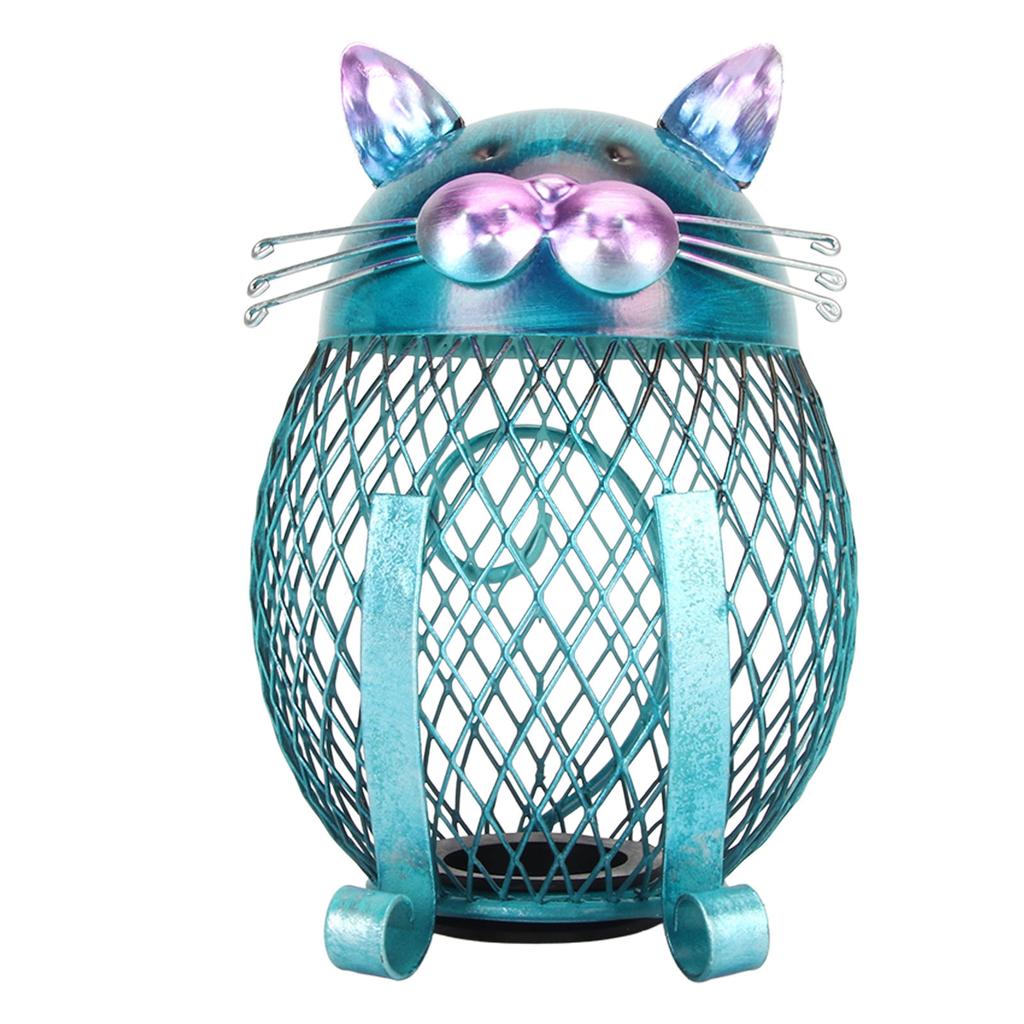 Metal Cat Coin Piggy Bank for Adults Visible Handcrafted Cute Animal Money Bank with Bottom Cover