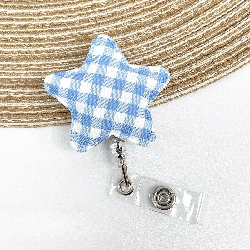 Carretel Retrátil para Crachá Estrela Xadrez para Estudantes Enfermeiras Retrátil Trabalhador Mulheres Porta-Identidade Escola Cordão Clipe Cartão de Trabalho Médico Clips de Puxar