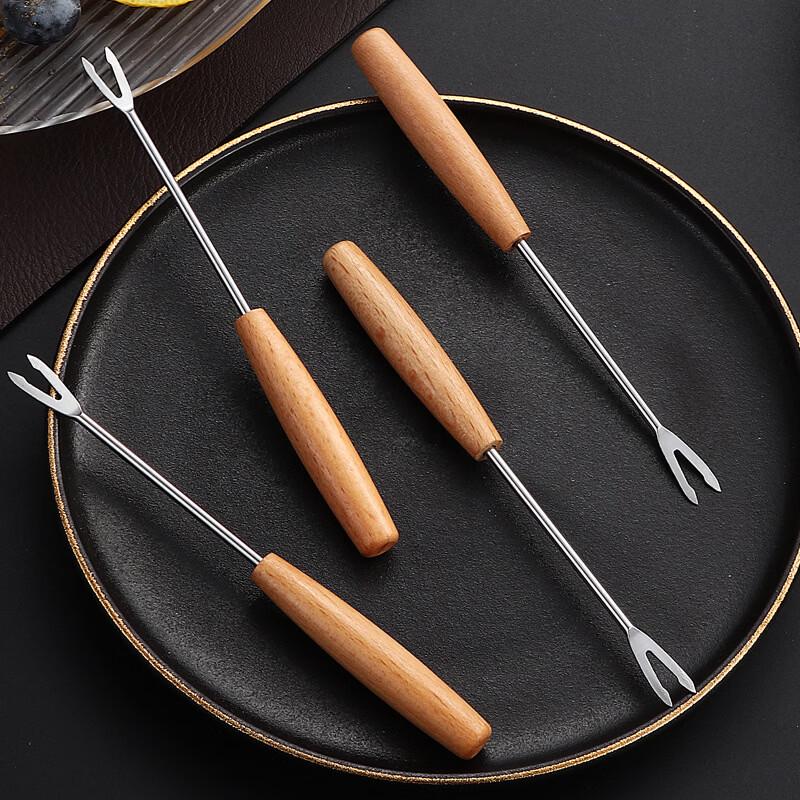 Wooden Handle Stainless Steel Dessert Forks (6-Piece Set)