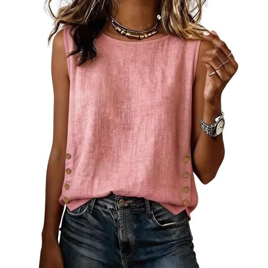 Summer Tops for Women Round Neck Sleeveless Pullover Tops Pure Color Stretchy Regular S розовый