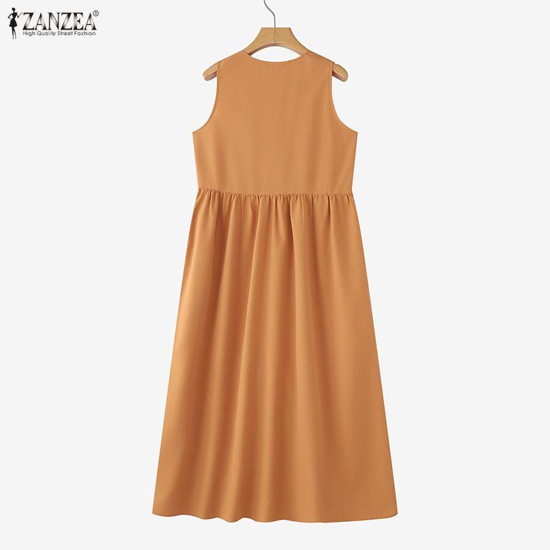 ZANZEA Women Casual V-Neck Summer Sleeveless Dress